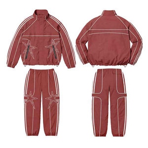 Wholesale Y2K <b>Star</b> Tracksuit Set Custom Logo Reflective Piping Oversized Windbreaker <b>Jacket</b> Pants 2 Piece Men Women Streetwear - Product Image 2
