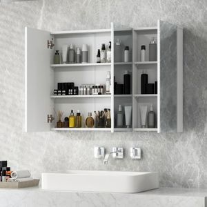 Armadietto a Specchio da Bagno Regolabile Senza Cornice con 3 Ante e Ripiani - Product Image 1
