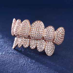 Grillz de Moissanita Chapados en Oro Rosa VVS, Juego Completo de Capas Dentales Iced Out, de Plata de Ley 925, Set de Dientes de Moda - Product Image 1