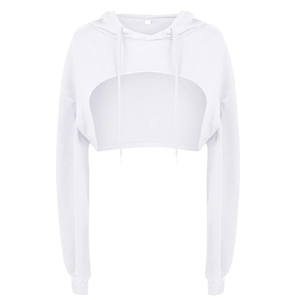 Sudadera Corta Blanca para Mujer, Sudadera de Manga Larga, Color Sólido, Tejido de Algodón, Ropa Casual de Otoño - Product Image 1