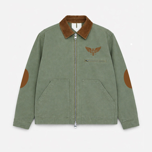 Chaqueta Vintage Lavada Marrón para Hombre, Estilo Casual Urbano, Abrigo de Lona de Algodón, Chaqueta de Trabajo Retro con Gráficos Bordados, Logotipo Personalizado OEM - Product Image 4