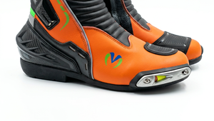Botas de moto a media pantorrilla con parte superior sintética, suela de goma, colores mixtos, cierre de cremallera, zapatos de montar unisex, zapatos de carreras de cuero para motocicleta - Product Image 6