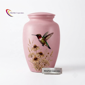 Urna Funeraria de Metal Grande para Cenizas Humanas de Adulto, Urna Decorativa Conmemorativa con Diseño de Colibrí Rosa, Color Personalizado, Venta al Por Mayor - Product Image 1