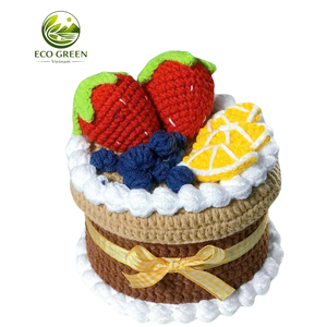 Crochet <b>dessert</b> cake storage <b>box</b> adorable fruit details soft texture ideal for kids play set and decorative organizer - Product Image 5