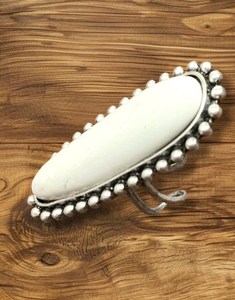White Turquoise Statement <b>Ring</b> Vintage <b>Silver</b> Beaded Frame Adjustable Boho Jewelry for Women Gift - Product Image 3