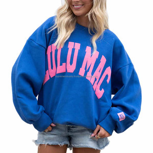 เสื้อสเวตเชิ้ตคอกลม Lulu Mac สีน้ำเงิน ผ้าฟลีซ ทรงโอเวอร์ไซส์ ยูนิเซ็กซ์ ผ้าฝ้าย 100% พิมพ์ลายตัวอักษรสีเหลือง สไตล์ลำลองสำหรับฤดูใบไม้ร่วง แบบถัก 2 ชิ้น - Product Image 5