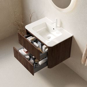 NOOR 30\" <b>Wall</b> Mounted <b>Floating</b> Plywood Bathroom Vanity with 2 Drawers White Ceramic Basin Sink NOOR 30\" Bathroom Vanities - Product Image 2