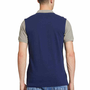 เสื้อโปโลผู้ชาย แขนสั้น ผ้าถัก ดีไซน์เรียบง่าย สีบลูแอนด์เกรย์ - Product Image 2