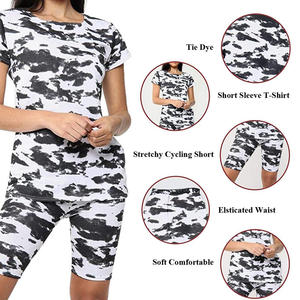 New Arrival Women <b>Tie</b> Dye Shorts <b>Set</b> Custom Size Round Neck T Shirt Pants Workout Cotton Yoga Two Piece Suit Oem Custom - Product Image 6
