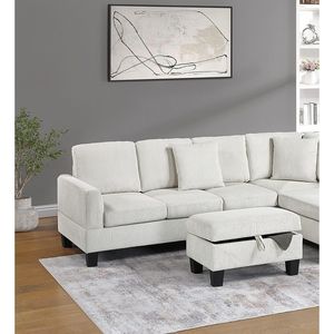 Set Divano Sezionale Moderno 3 Pezzi con Chaise Longue e Pouf Contenitore in Corduroy Beige con Cuscini per Soggiorno - Product Image 3