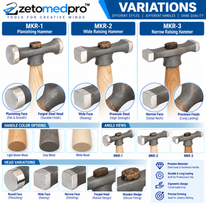 MKR Jewelry Hammers MKR-1 Planishing MKR-2 Wide Raising MKR-3 Narrow Raising 10in Wood Steel ZETOMEDPRO - Product Image 5