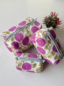Trending Vintage Quilted Cotton Indian Block Printed Floral Women's Makeup Pouches Durable Zipper Closure High Quality Bags - Product Image 2