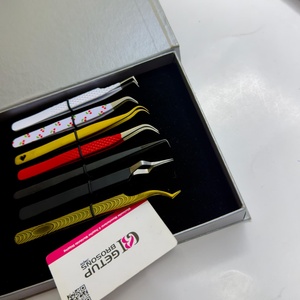 Ensemble de pinces à cils anti-magnétiques en acier inoxydable personnalisées, 90/45/Courbe/Isolation, pointe lisse 10 mm, poignées colorées - Product Image 1