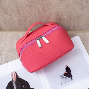 Bolsa de cosméticos de piel de vaca al por mayor, estilo sencillo, gran capacidad, neceser portátil de moda, bolsa de almacenamiento de cuero. - Product Image 6