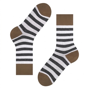 High Quality <b>Men's</b> Crew <b>Socks</b> Striped Brown <b>White</b> Gray Knitted Breathable Daily Wear Autumn Season - Product Image 4