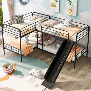 Letto a Castello a Forma di L Nero per Bambini con Scivolo e Scala, Modello Vecchio SKU GX000615AAB - Product Image 2