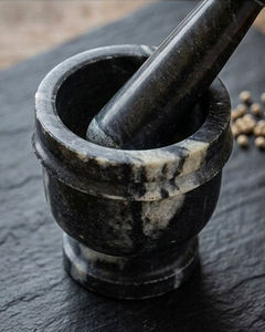 Juego de Mortero y Pilón de Mármol Negro Natural al por Mayor, Utensilio de Cocina de Piedra Resistente para Triturar Especias, Hierbas y Ajo - Product Image 2