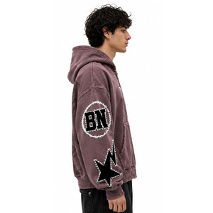 Sweat à capuche zippé oversize pour homme de votre marque, style streetwear, imprimé, en coton French Terry, pour l'automne - Product Image 5