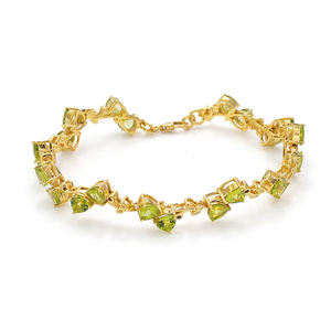 Bracelet en argent sterling 925 avec péridot en forme de trilobé, ajustable, avec breloque inspirée d'une feuille, bijou à maillons - Product Image 3