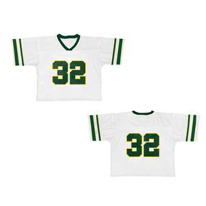 Maillot de football américain personnalisé blanc et vert en mesh, col en V, manches courtes, numéro 32, unisexe adulte, vêtement de sport respirant - Product Image 1