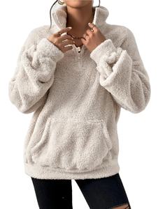 2025 nueva moda Casual mujer media cremallera pulóver sudaderas Color sólido manga larga Tops bordado impreso técnicas Terry - Product Image 4