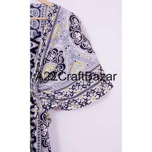 Vestido Kaftán de Algodón con Estampado, Vestido para Mujer Hecho a Mano en India, Hermoso Vestido Corto de Playa, Regalo para Ella - Product Image 4