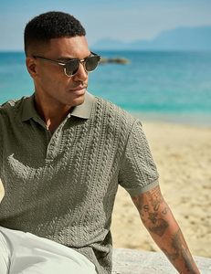 Camisa Polo Casual de Punto para Hombre, Texturizada, de Manga Corta, Elástica, para Golf, Vacaciones de Verano, Playa, con Cuello - Product Image 6