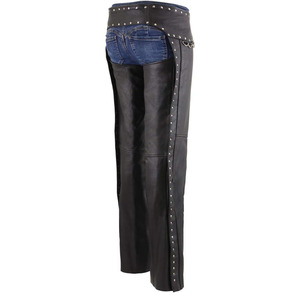 Samroz Sports Chaps de moto classiques en cuir noir pour femme avec design riveté, toutes saisons, fusion sans couture - Product Image 2