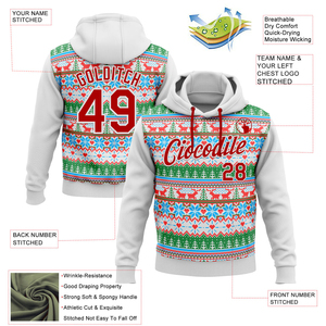 Custom Christmas <b>Hoodie</b> Men's <b>Red</b> White Print Personalized Name Number Sports Casual Wear Winter Knitted Sweatshirt - Product Image 5