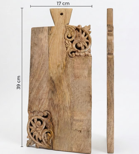 Premium Mango Wood Carved Chopping Board Dual <b>Corner</b> Ornate Detailing Smooth Durable Surface Food Safe Kitchen Serving Platter - Product Image 5