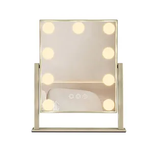 Miroir de courtoisie led de beauté de table hollywood portable intelligent pour le maquillage avec 9 ampoules