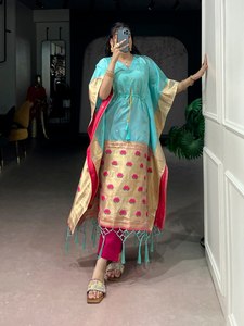 Wholesale Modern Style Women Jacquard Kaftan Suit <b>Set</b> with Zari Weaving Work and Attractive Prints for Party Wear and <b>Office</b> Use - Product Image 4