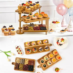 Wholesale 3 Tier Acacia Wood Restaurant Serving Tray 360° <b>Rotatable</b> Tiered <b>Cake</b> Display Tray For Party from Vietnam - Product Image 2