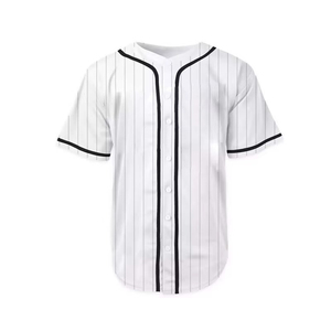 Men's <b>White</b> Striped Baseball Jersey Short Sleeve <b>Button</b> Front Moisture Wicking Sublimated Print Regular Fit Adult Apparel ODM - Product Image 1