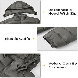 Cheap Light <b>Warm</b> Puffer Jacket Custom Logo Polyester Stand Collar Hooded Winter Padded Coat for Men - Product Image 5