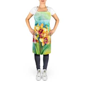 Delantal de orquídeas de acuarela Multicolor grande Unisex para mujeres y hombres adultos en la cocina Artesanía para hornear Servidor de jardinería Cocina - Product Image 2
