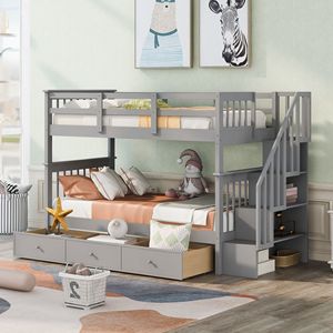 Letto a castello grigio a due piazze con tre cassetti per cameretta bambini o dormitorio (vecchio SKU LP000309AAE) - Product Image 1
