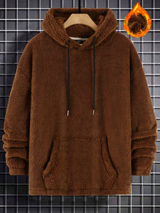 Sudadera con Capucha para Hombre, Forrada, Tejida, Transpirable, de Color Sólido, Lana de Cordero, Cálida para Invierno, con Logotipo Personalizado, Venta al Por Mayor - Product Image 2
