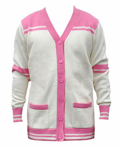 Women's Pink White Knitted <b>Cardigan</b> V-Neck Long Sleeve Casual Solid Color Button Front Pocket Sweater For Sorority fraternity - Product Image 1