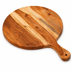 Planche à découper ronde en bois avec poignée |   Planche à découper et à servir en bois artisanale |   Planche de préparation de cuisine multifonctionnelle - Product Image 1