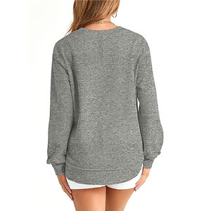 Sudadera de cuello redondo para mujer, manga larga, con aberturas laterales, informal, de color liso, holgada, cómoda y acogedora para uso diario - Product Image 5