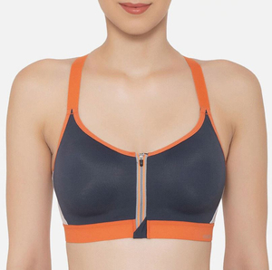 Sujetador deportivo de yoga para mujer, con tirantes halter, cremallera frontal, cuello redondo, soporte alto, transpirable, sin costuras, de Spandex/Nylon, para fitness. - Product Image 5