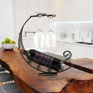 Porte-vin moderne en métal avec support pour bouteilles et présentoir pour 2 verres à pied, pour la décoration de la maison - Product Image 4