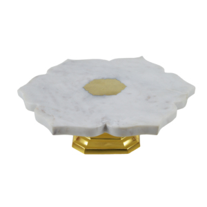 Support à gâteau en marbre avec base métallique, design rond rotatif mobile pour la décoration intérieure, vaisselle de fête d'anniversaire, fabriqué en matériau PC - Product Image 3