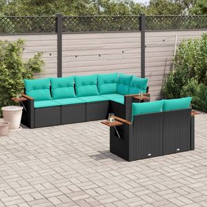 Set Divano da Esterno a 7 Pezzi in Polyrattan Nero con Cuscini - Elegante Arredamento da Giardino - Product Image 1