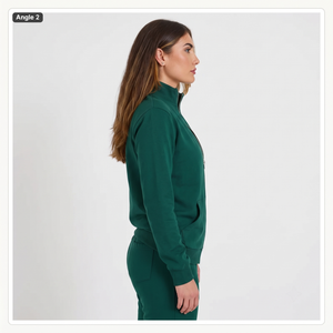 Chaqueta Bomber Verde de Punto con Cierre para Mujer, Corte Regular, Cuello Alto, Sudadera Informal de Color Sólido, Manga Larga, para Otoño - Product Image 3