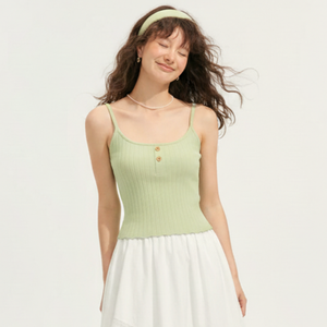 เสื้อกล้ามถักลายริบติดกระดุมด้านหน้าสำหรับผู้หญิง ระบายอากาศได้ดี ทรงเข้ารูป ไม่มีแขน สวมใส่สบาย เหมาะสำหรับฤดูร้อน ไอเท็มสำคัญสำหรับแบรนด์แฟชั่น - Product Image 1