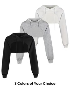 Sudadera con Capucha Corta Personalizada de Última Moda para Mujer, Diseño Sólido con Estampado Tie Dye, Sudadera Corta con Logotipo Estampado en la Parte Delantera - Product Image 2
