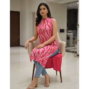 Kurta Recta de Rayón con Estampado Metálico para Mujer, Calidad de Exportación, Estilo Étnico, Informal, para Fiestas, Fabricante con Suministro al por Mayor - Product Image 4
