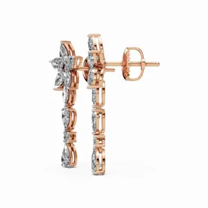 Boucles d'oreilles Flora Designer en diamants de laboratoire, coupes Marquise, Poire et Ronde, en or rose 18 carats, 20 pièces, certifiées IGI - Product Image 3